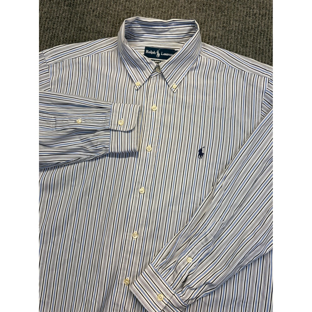 Ralph Lauren Classic Fit Blue White Striped Button Down Shirt Mens 16.5 32/33